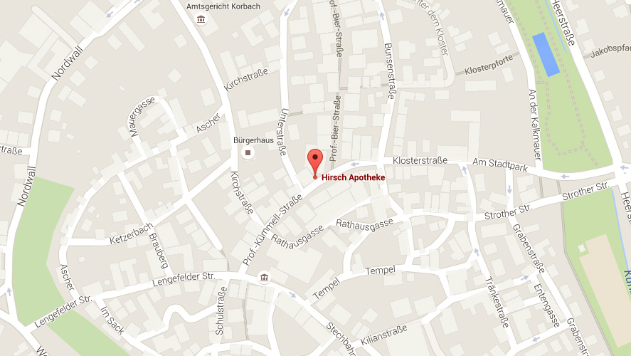 Die Hirsch-Apotheke auf der Korbacher Karte eingezeichnet.